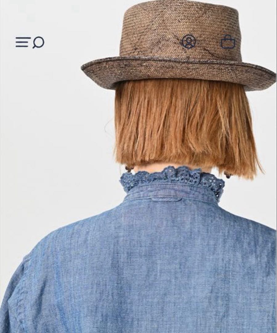 45R 綿麻瑠璃ダンガリーのカットワークフリルシャツ（重）　サイズ2