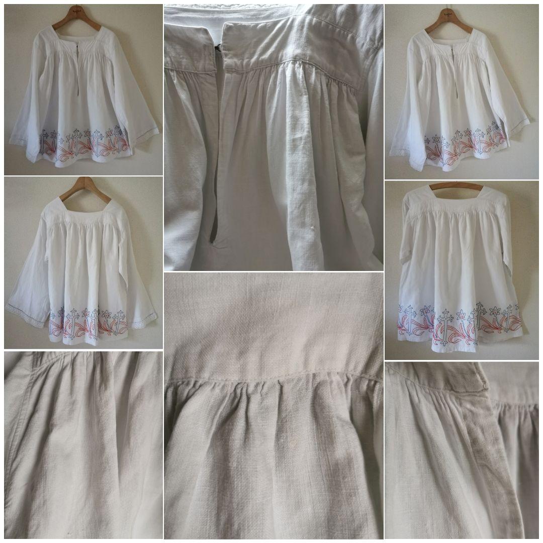 アンティークニードルワーク司祭服 クロッカス♱手刺繍 クリスチャンリネンスモック