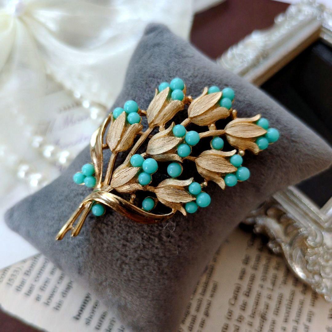 Trifari クラウン トリファリ ターコイズ クラッチブーケ ブローチ