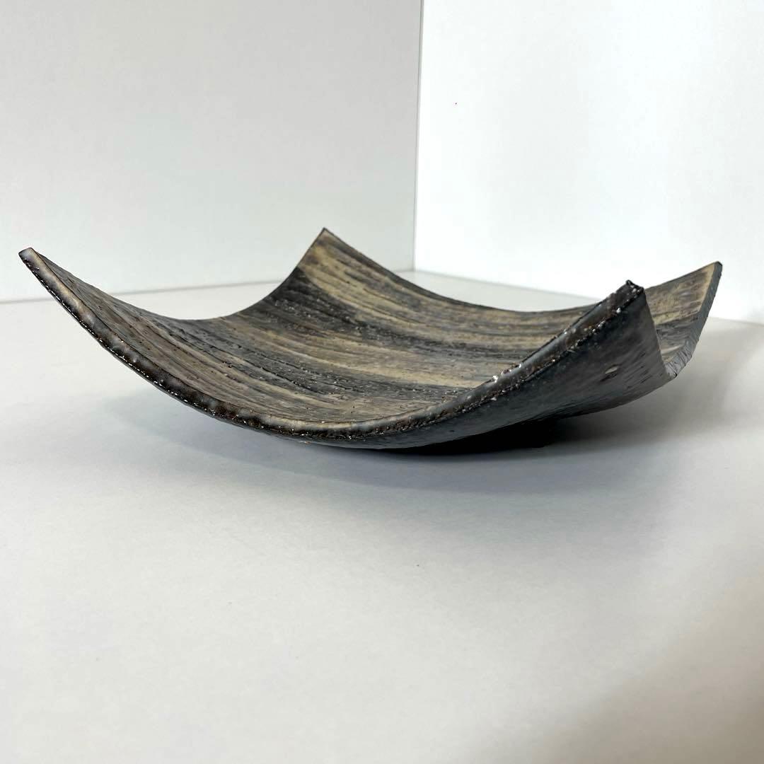 #XG513 陶芸家・波多野善蔵・萩焼四方皿・萩焼・共箱・共布栞・刷毛目・茶道具