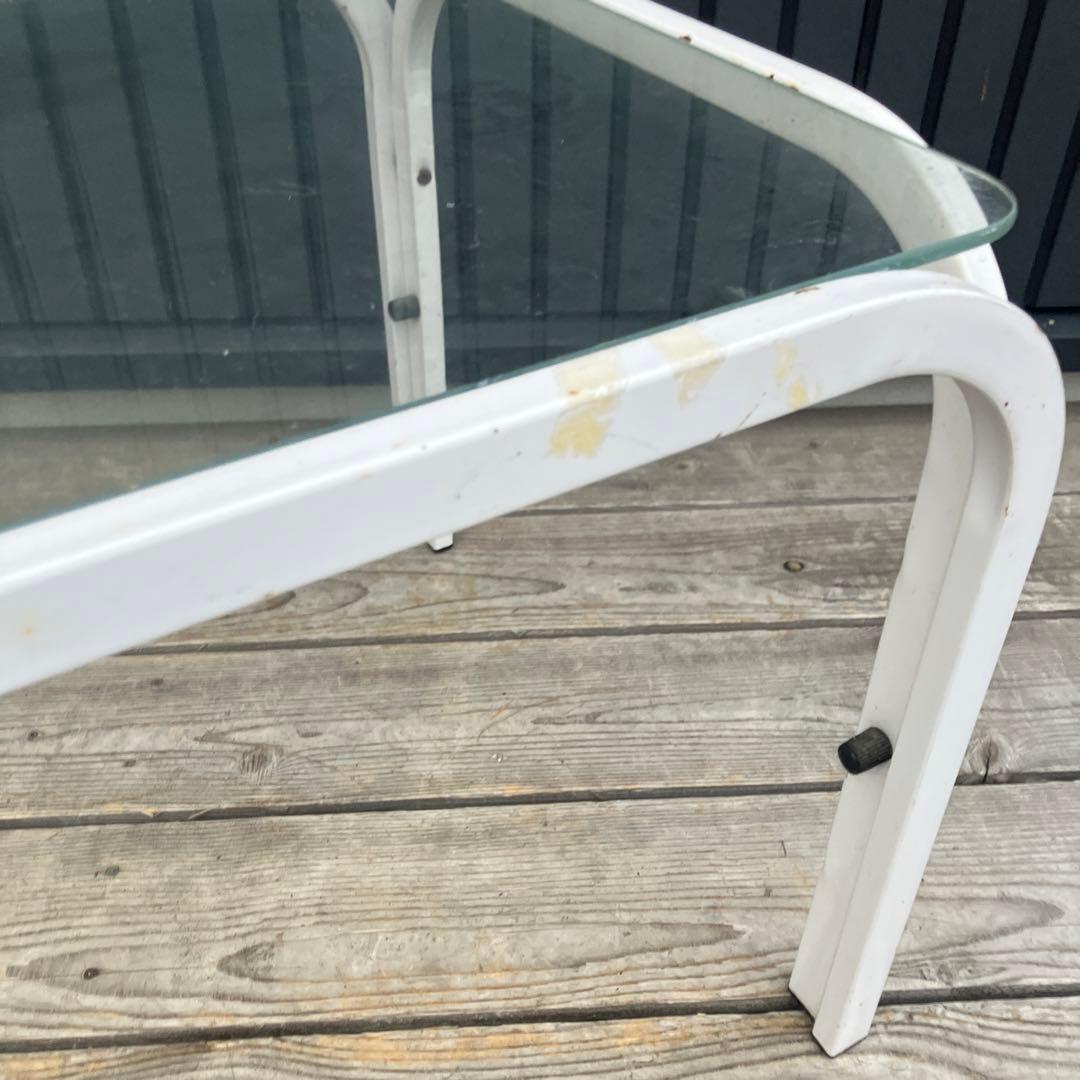 ミッドセンチュリー アイアンフレーム センターテーブル ガラステーブル 白古家具