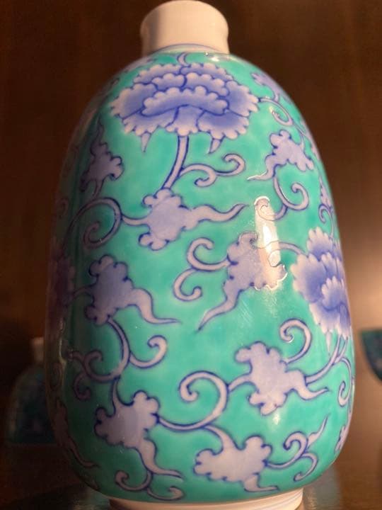 香蘭社　青華緑彩唐草文　手描き　酒器7点セット