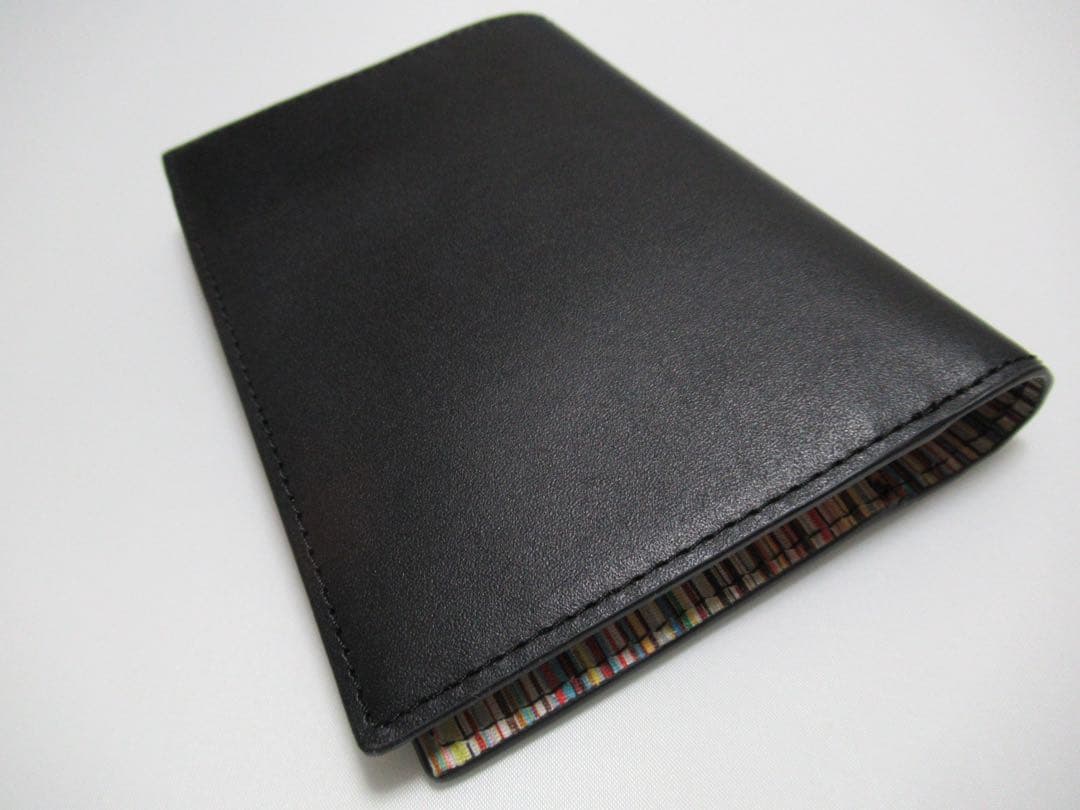ポールスミス 新品訳あり！インテリアシグネチャーマルチストライプ牛革手帳ケース黒