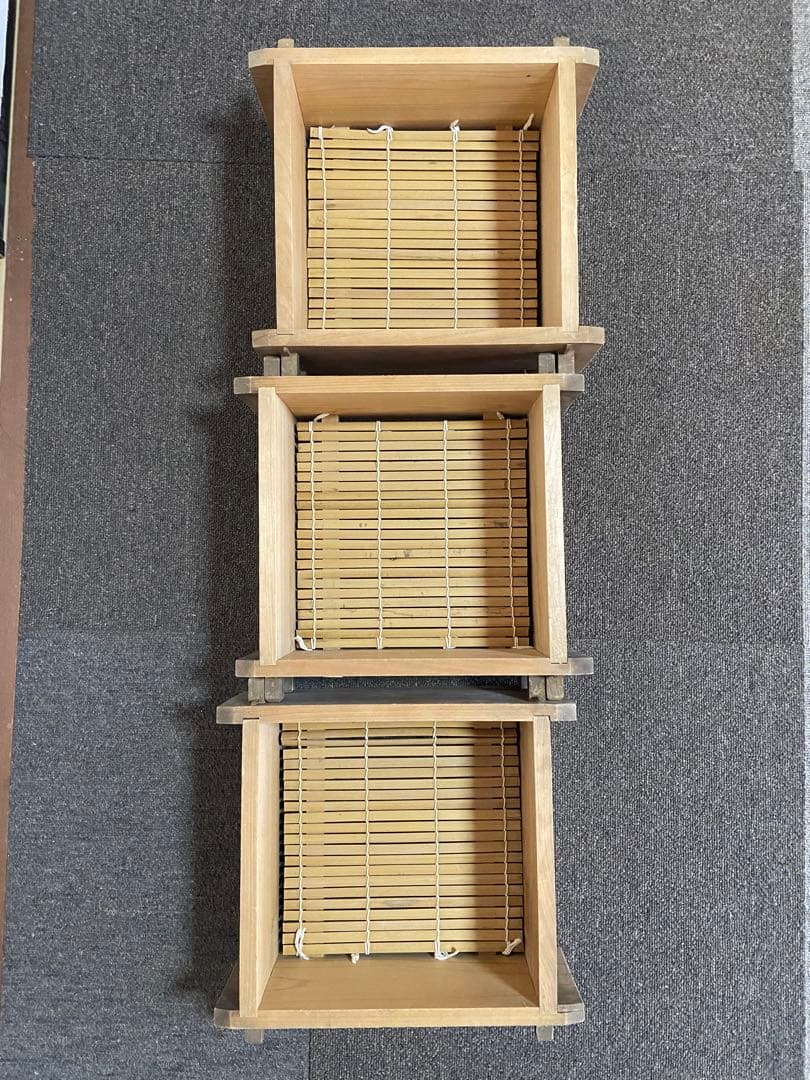 木製角【小】せいろ　アンティーク　レトロ　竹スノコ付き　蒸し器