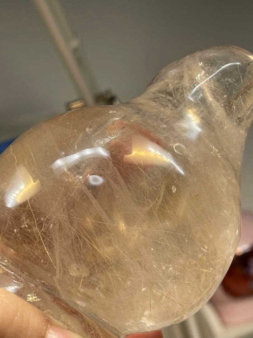 綺麗大きい巻貝水晶　ルチルと天然石アクアマリン水晶 丸玉 2点セット