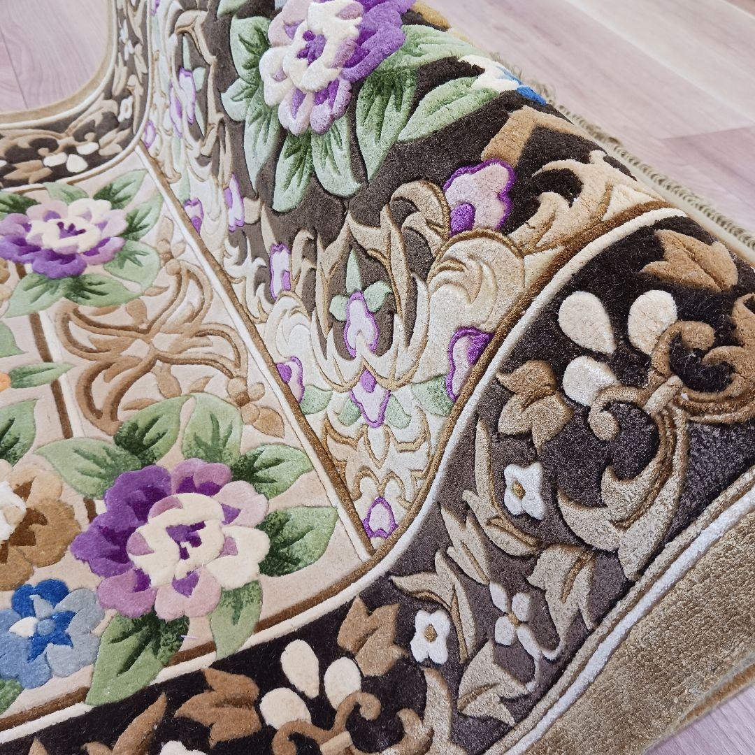 専用Y3140 中国段通 シルク100% 手織り ハンドカット 123×70㎝