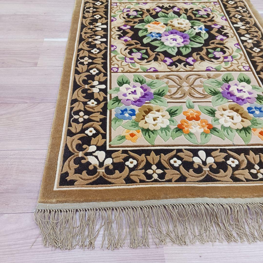 専用Y3140 中国段通 シルク100% 手織り ハンドカット 123×70㎝