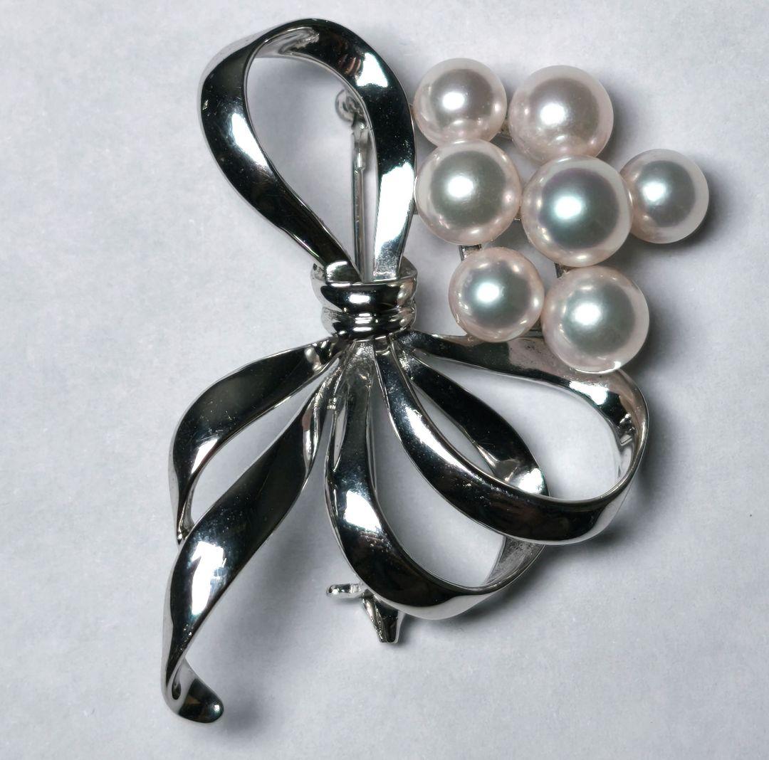 【美品 最高級】ミキモト ブローチ パール リボン 7珠 皇室御用達 正規品