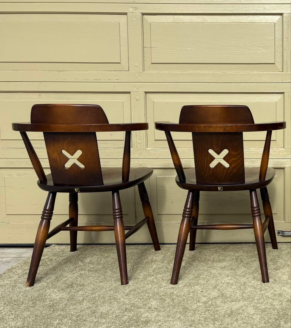 ①飛騨産業 キツツキ ダイニングチェア 2脚セット アームチェア