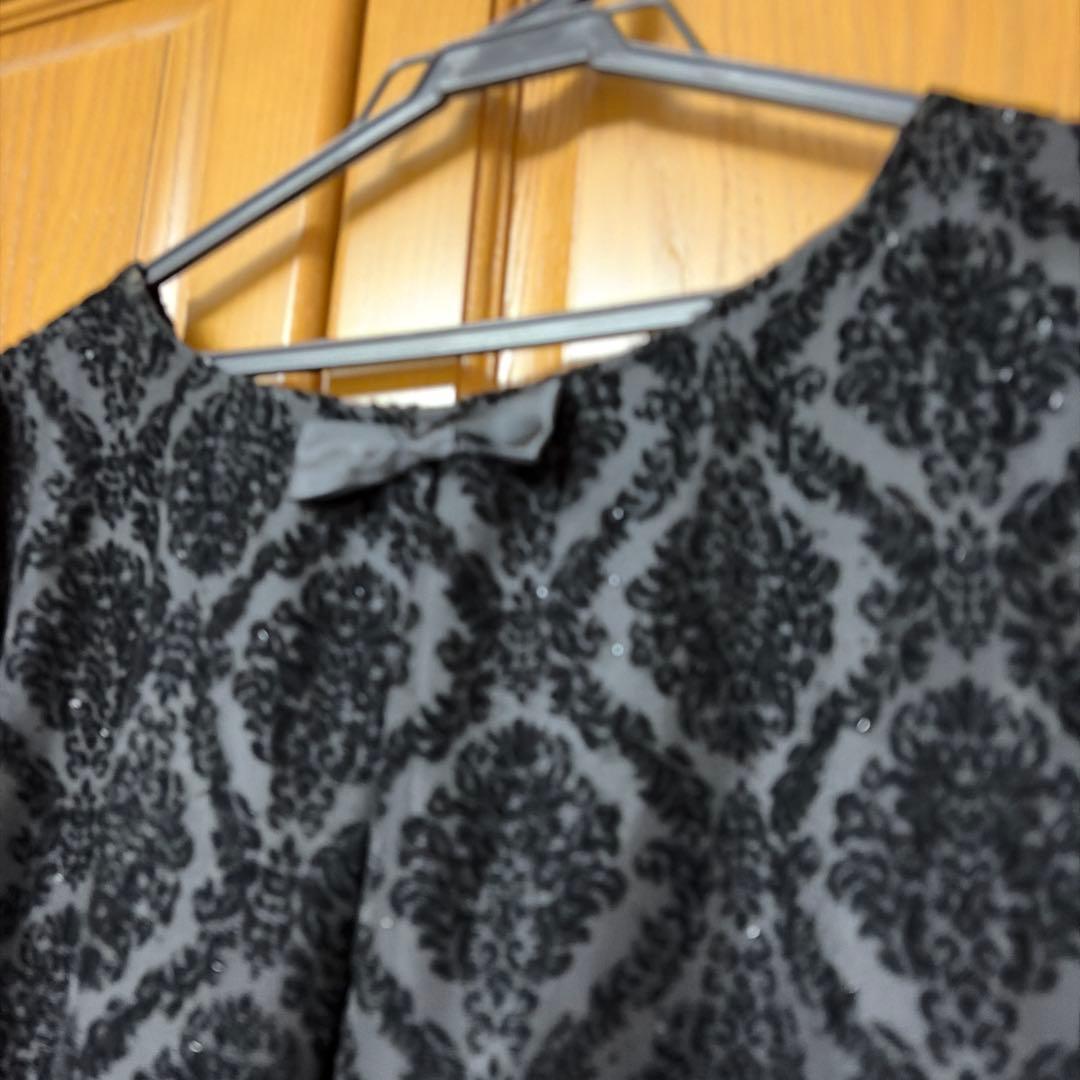 美品♩Rose tiara 46 黒透し柄　七分袖ワンピース　チェニック