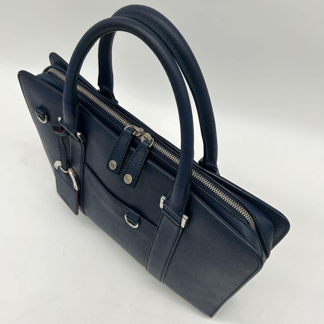 【美品】ブルガリマン ビジネスバッグ サフィアーノレザー A4収納可能 ネイビー