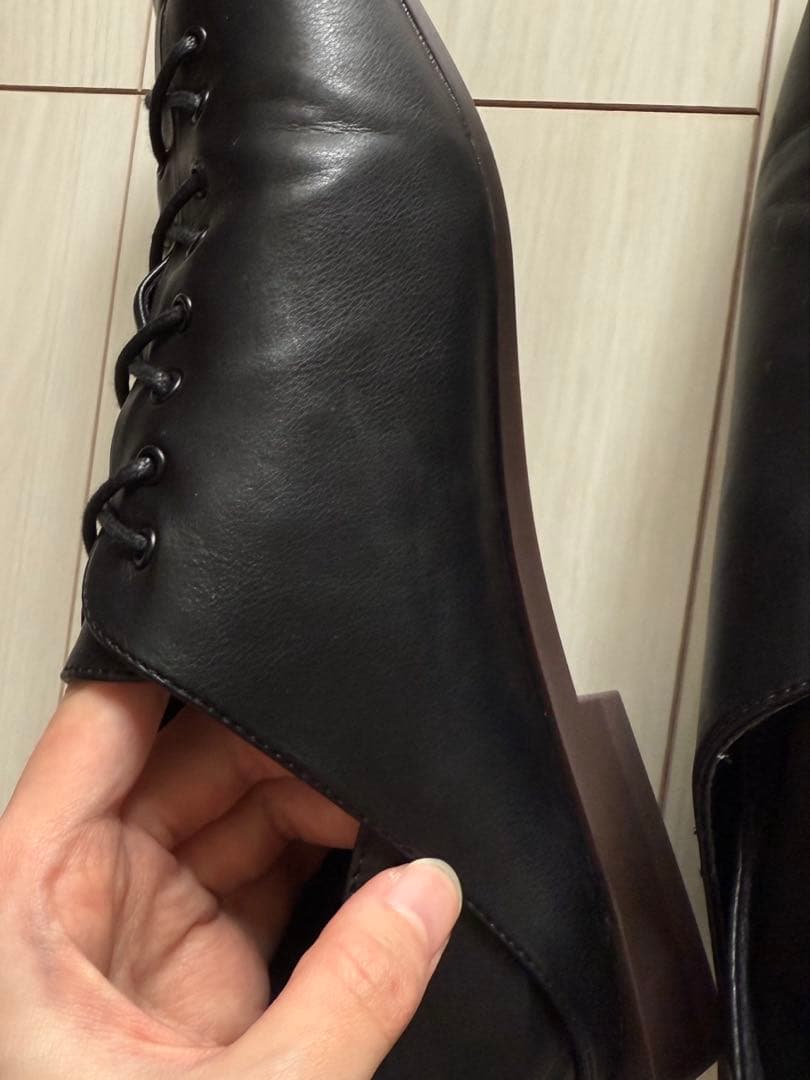 studio doe ブラックレザー レースアップシューズ