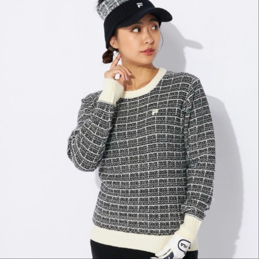 新品LLフィラFILA セーター スカート ゴルフセットアップ 2way 黒白