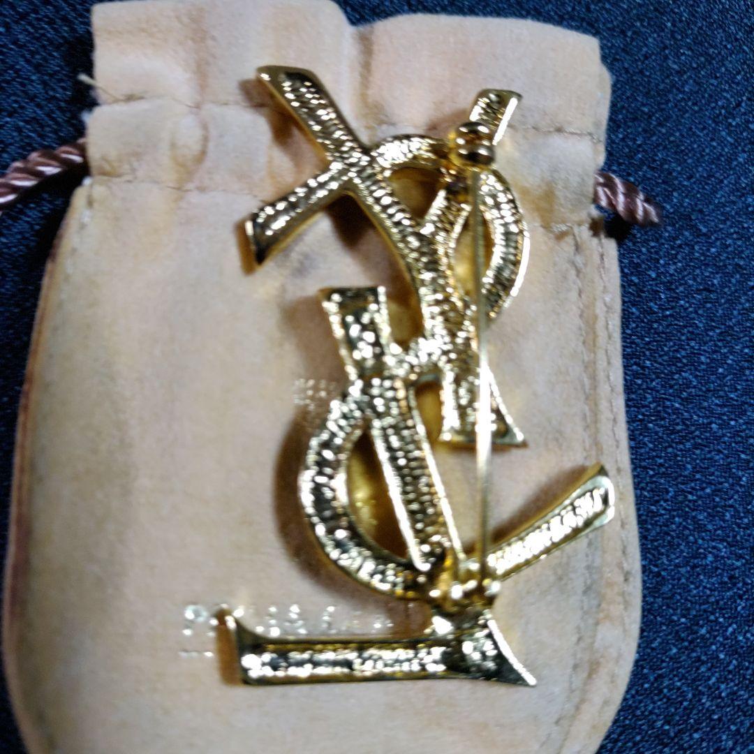 紀子 イヴ・サンローラン YSL ゴールドクリスタルロゴブローチ /鑑定済