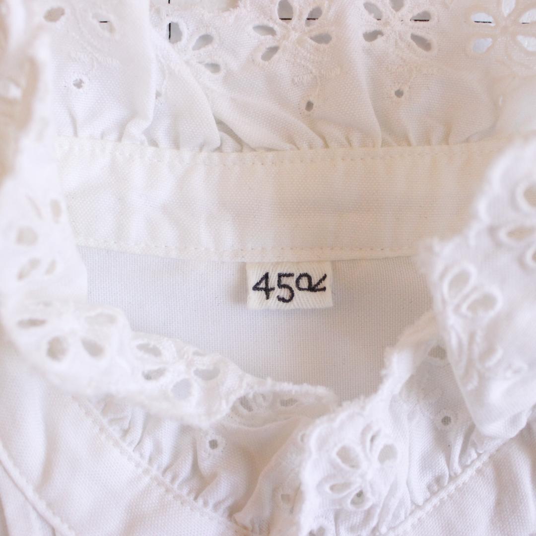 45R 薄オックスのフリルブラウス Lサイズ ホワイト 現行タグ