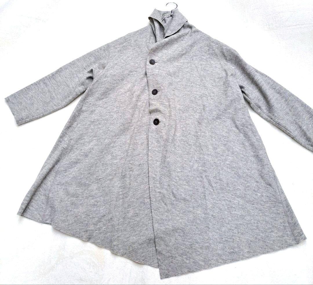223　美品　ヨーガンレール　ウール100%コート　変形ハイネック M