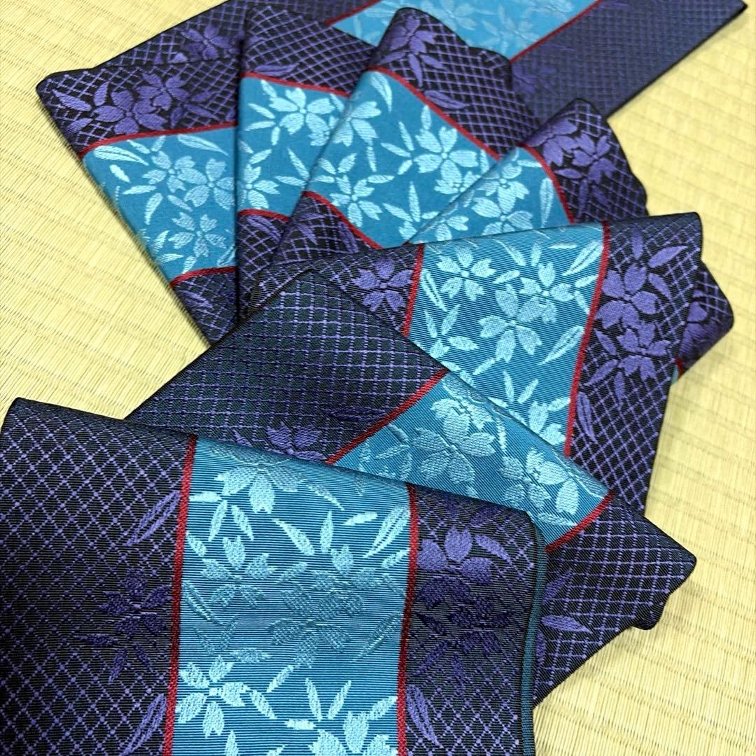 専用ページ　証紙あり　正絹　本場筑前博多織　半幅帯《ブルー紫系　小花》