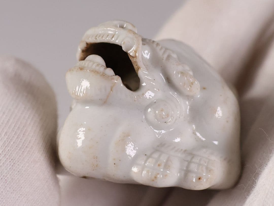 時代 堤物 陶製 獅子 根付 【MA863】