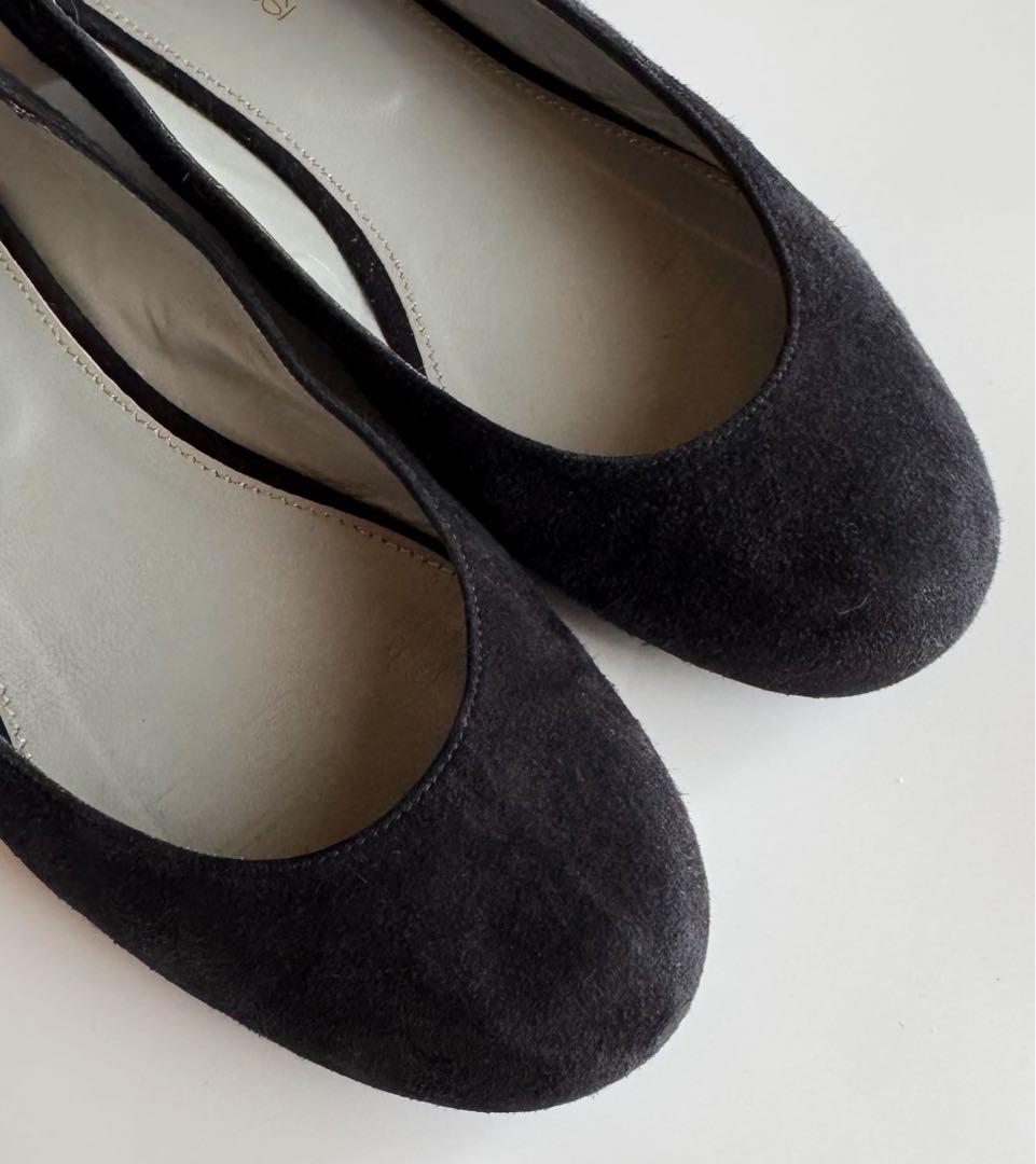 美品 裏張り済 セルジオロッシ スウェードフラット シューズ 黒 37 バレエ