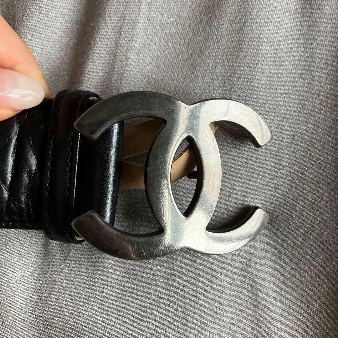 CHANEL ブラックレザー ベルト スタッズ付き　訳あり
