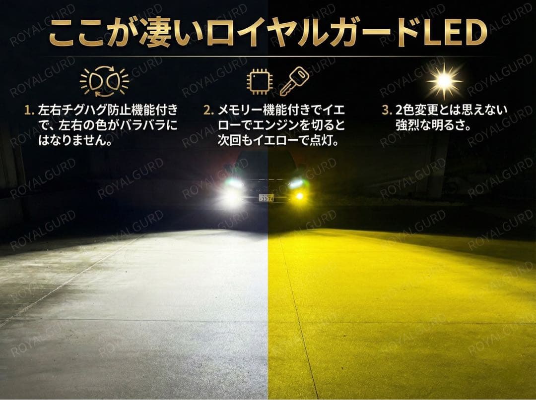 2026年　ロイヤルガードオメガ LEDフォグ　H8H11H16 カラーチェンジ