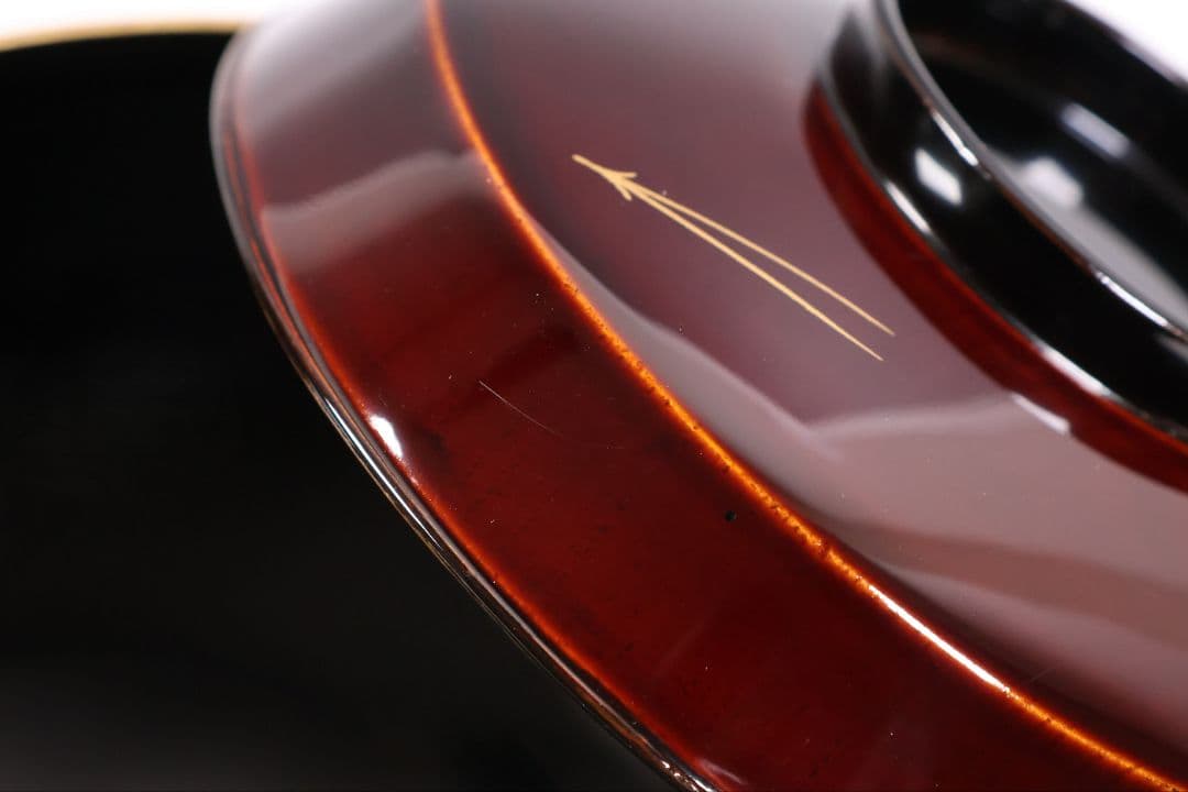 【CM377】大正期 月と松 飛翔鶴 金蒔絵 欅地溜塗 黒塗 椀二客 木製漆器