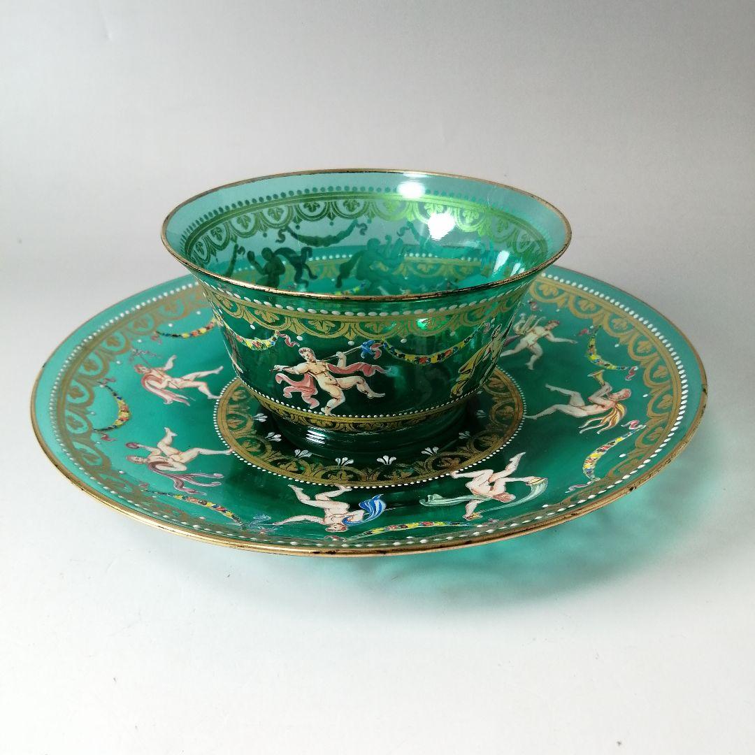 イタリア　ベネチアングラス　ヴェネツィア　ムラノ　エナメル彩　金彩　皿　ボウル