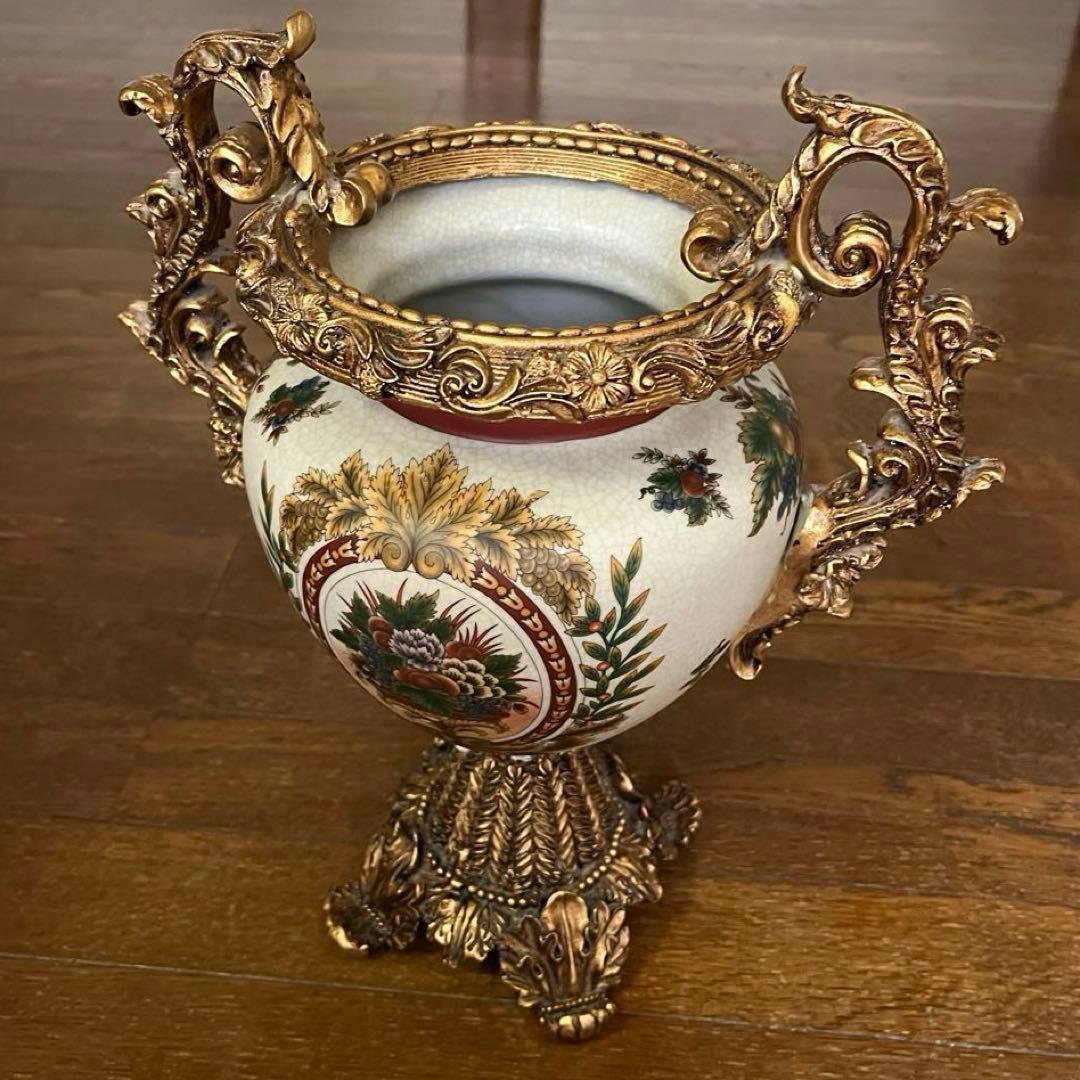 【美品】ヴィクトリアンスタイル 花瓶 陶器製　レトロ品　花柄　花器重さ2.7kg