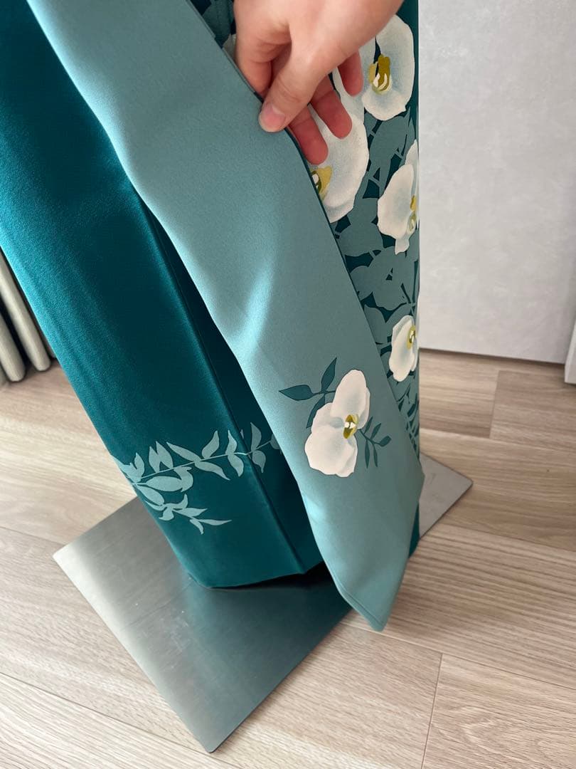 着物 訪問着 深緑色 花柄