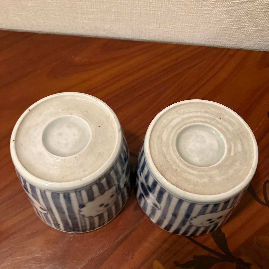 江戸中期縦線雪輪文蕎猪口　アンティーク