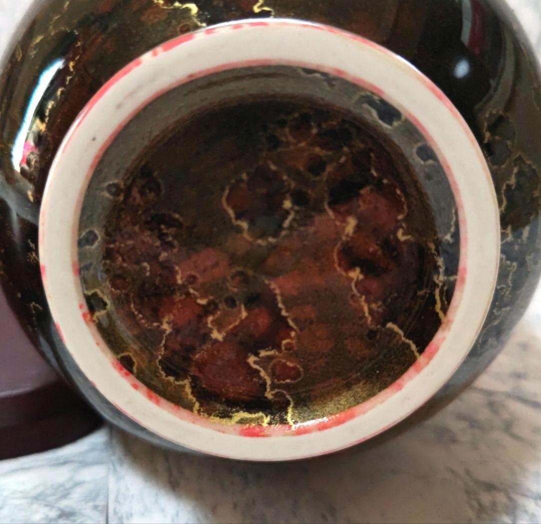 花瓶　花卉　金彩錦鶴首花瓶　新品未使用　特選陶器　台座付