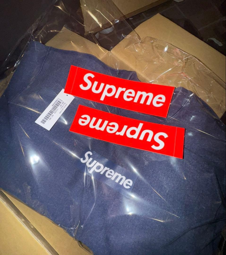 トップス Supreme Washed Box Logo Crewneck \"Navy\"