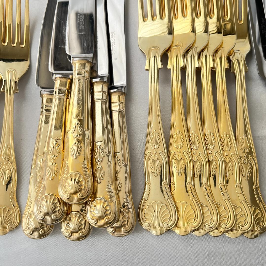 【英国】キングスパターンのディナーセット 44本組 【ゴールドプレート】