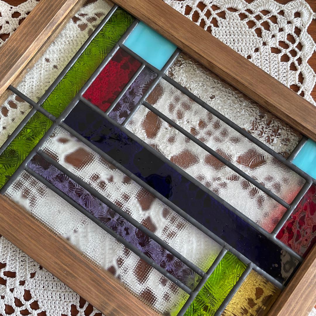 ステンドグラス　パネル　昭和レトロ　ガラス引き戸