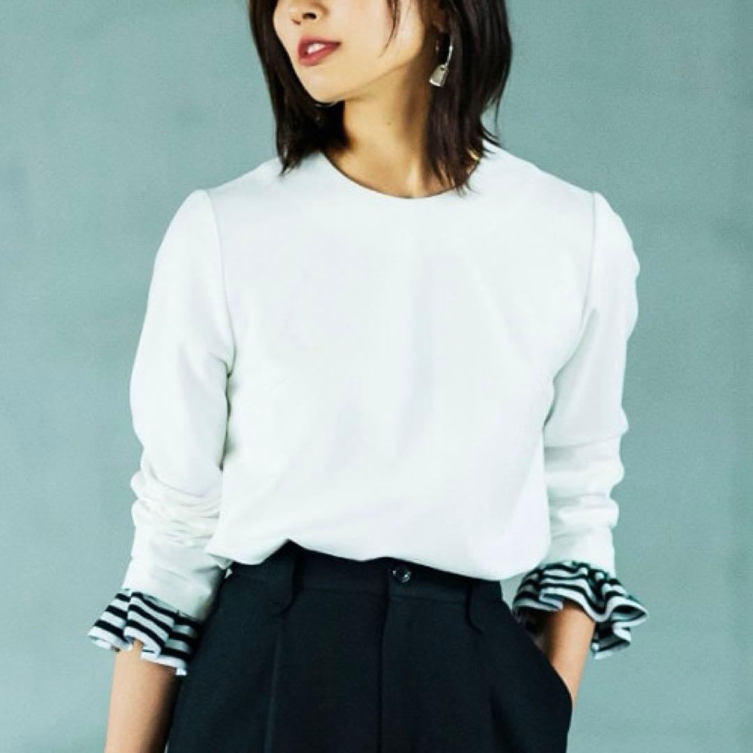 ボーダーズアットバルコニー　フリルスリーブブラウス カットソー　0size