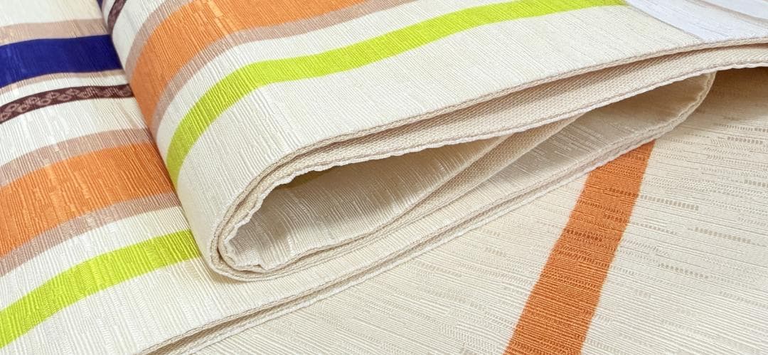 帯７　WA.KKA　梅の花・枝とおみくじ京袋帯　アイボリー系　約３７６×３１