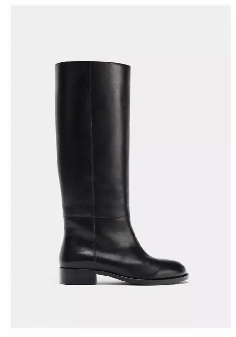 ZARA フラットリアルレザーブーツ　37 24㎝
