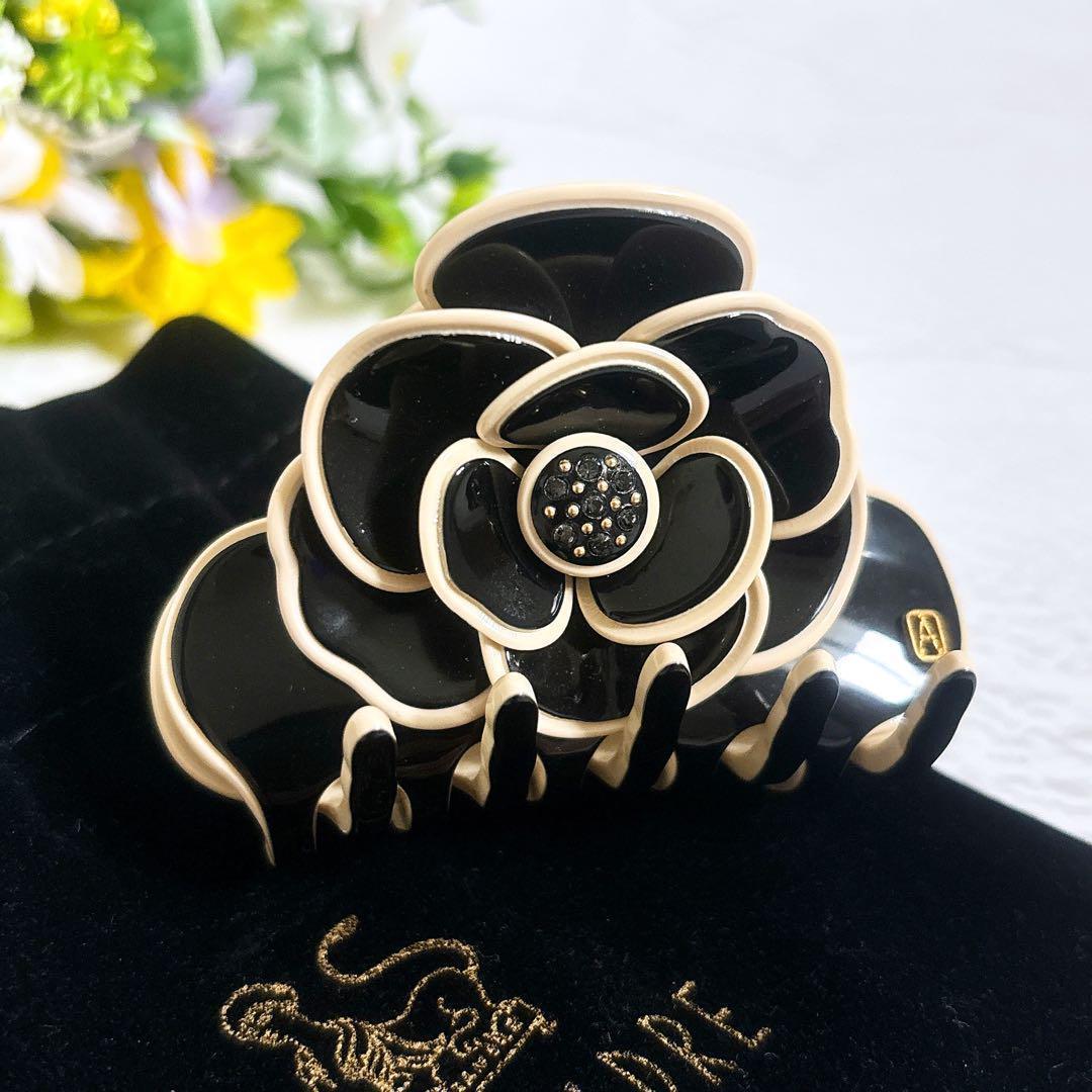 希少 Alexandre De Paris カメリア ヘアクリップ 黒 ベージュ