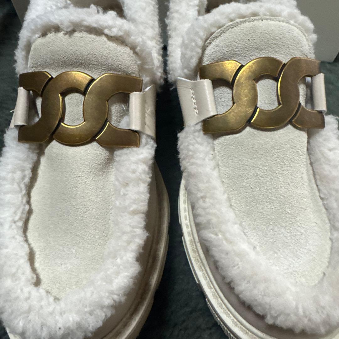 極美品ヒルズアヴェニュー ボア厚底 ローファータンクソール ストーミ アイボリー