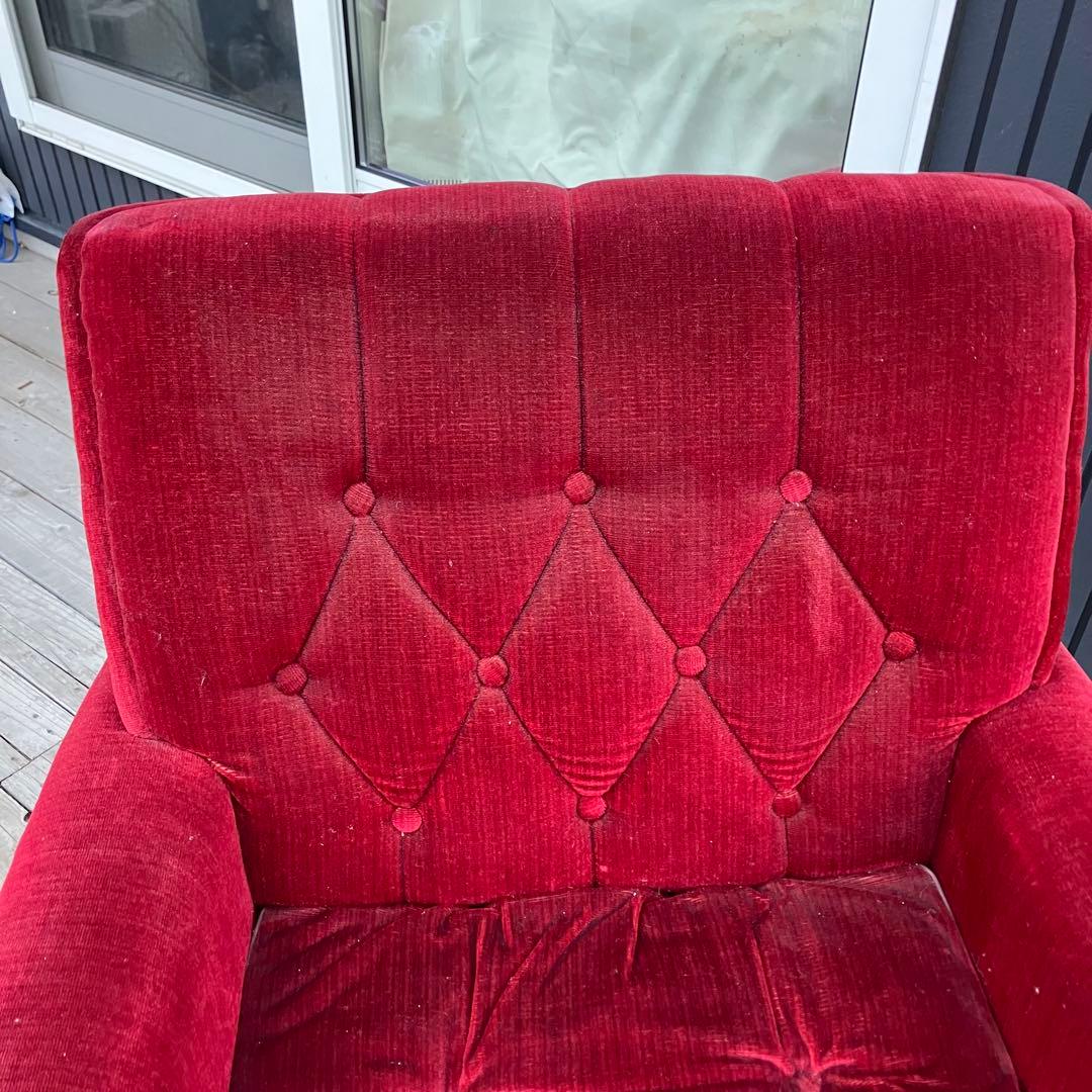 ② 昭和レトロ 古家具 一人掛けベロアソファー アームチェア ヴィンテージ 赤
