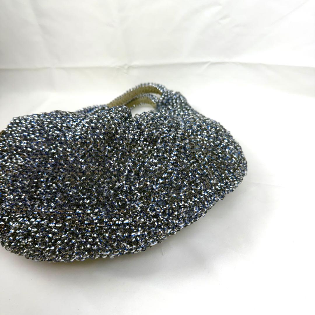 【美品】アンテプリマ ヴォルーメ ワイヤーバッグ チャーム付き ブルー シルバー