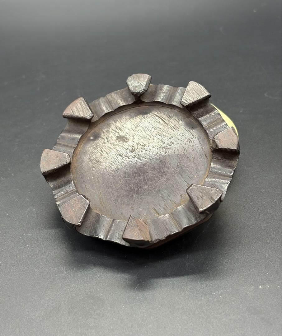 鋳銅 唐木花台付 花紋 花瓶 /金工 花器 花入