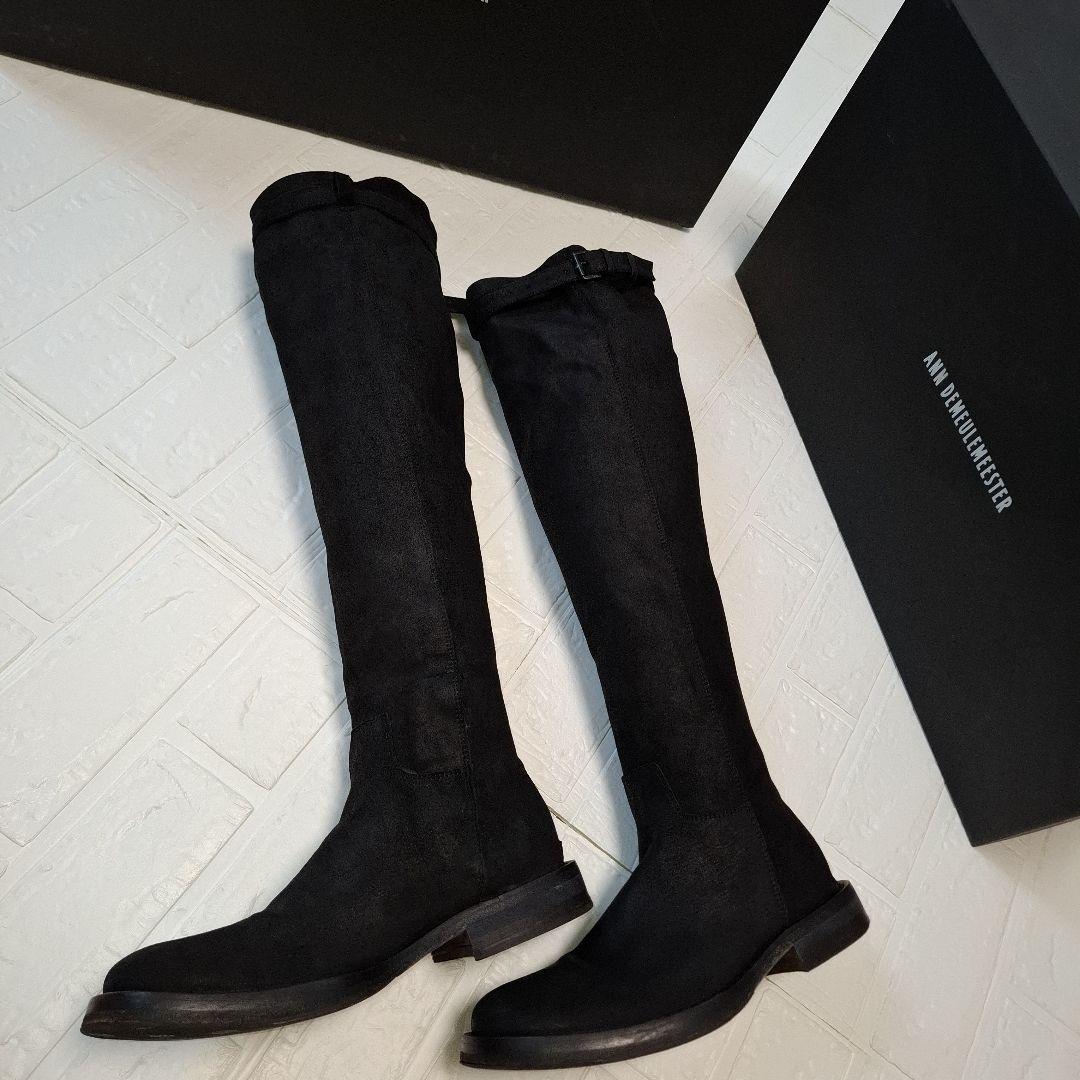 アンドゥムールメステール 黒36.5 スエード ニーハイブーツ バックル付き