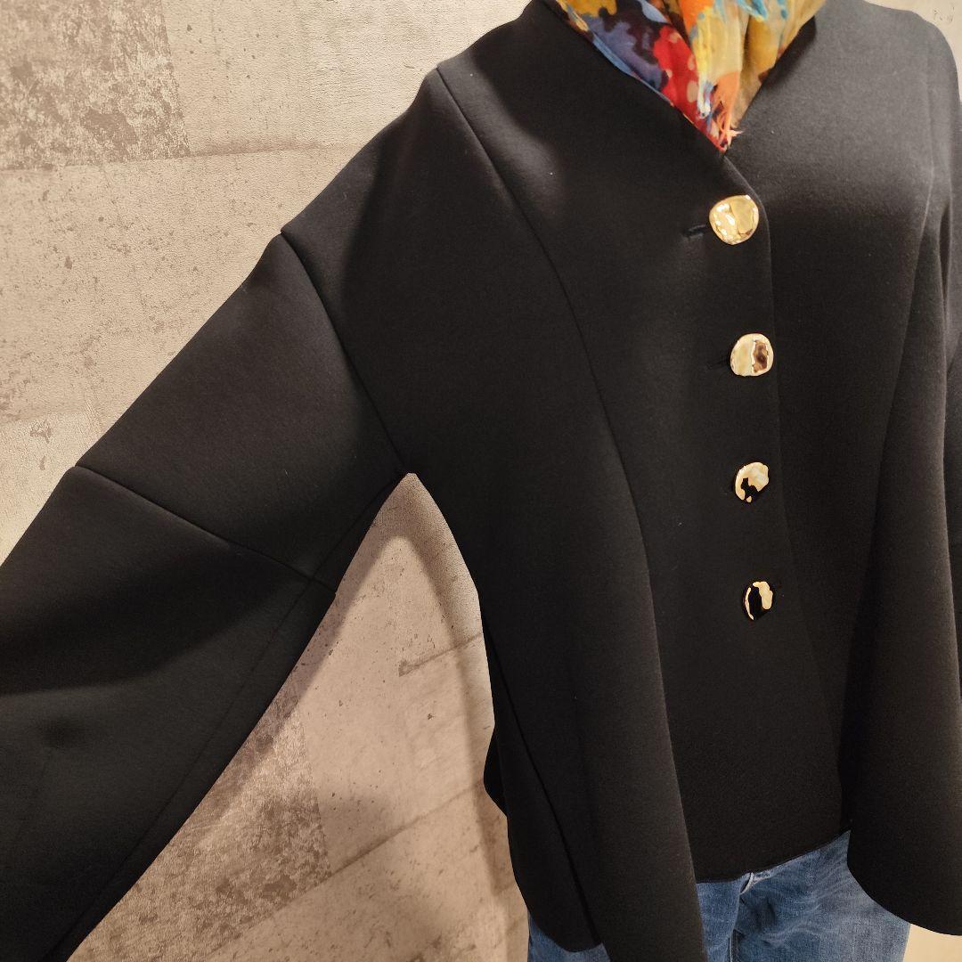 アダムエロペ ミックスボタンペプラムカーディガン ブラック 厚手