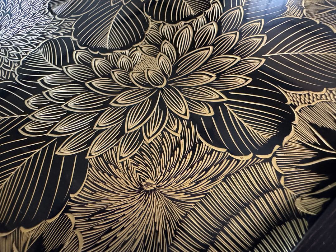 輪島塗（重要無形文化財）沈金 花詰文 二段重