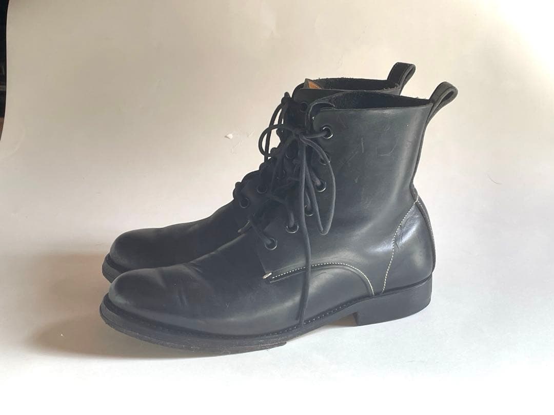 ブラックレースアップレザーブーツ　sunsea 6hole