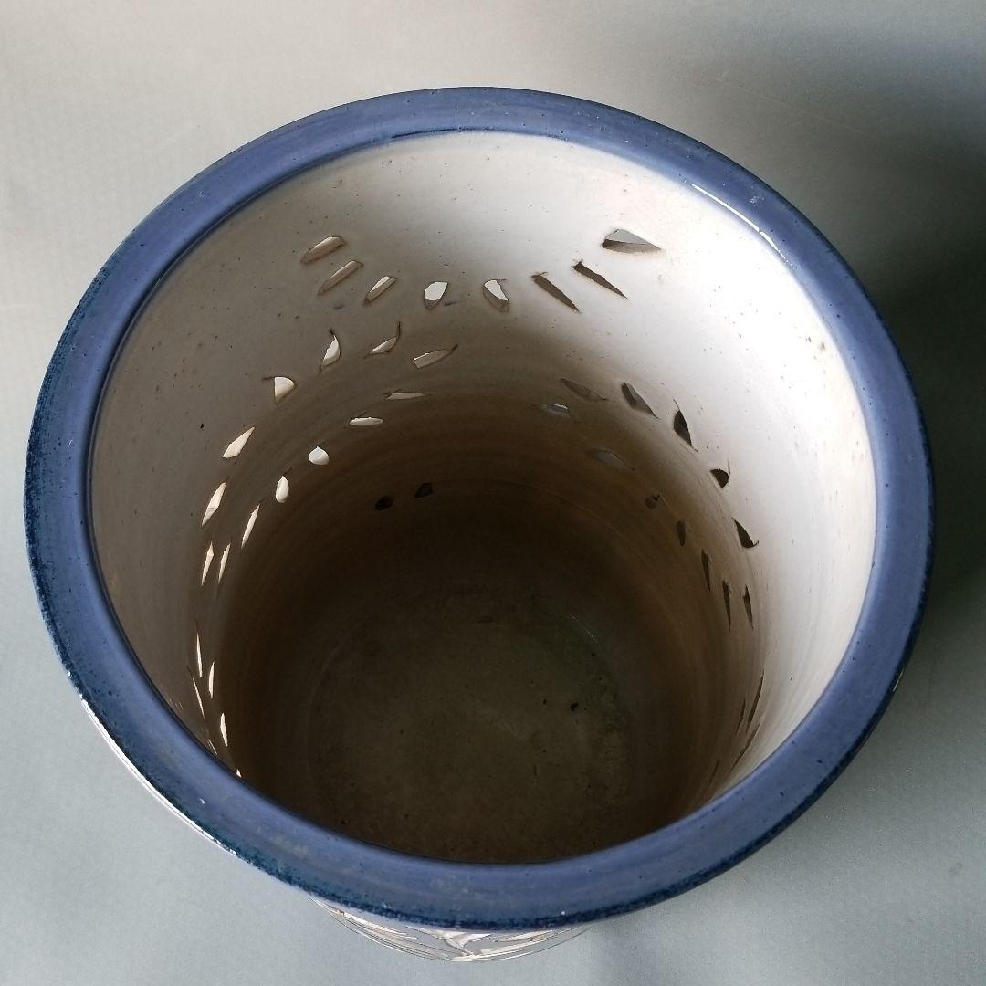 信楽焼傘立て  大容量❗釣鐘型呉須ひまわり 高さ４９cm