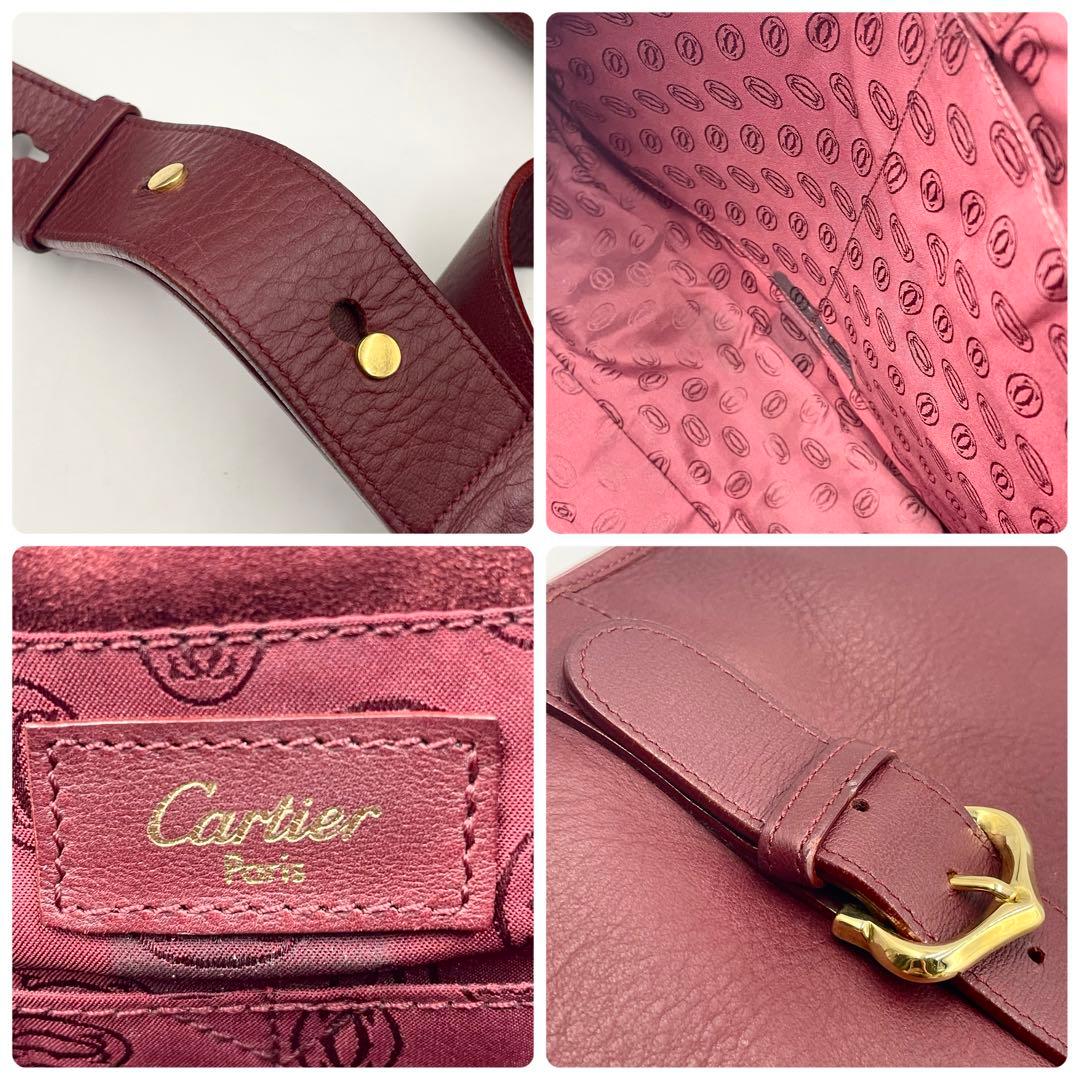 【美品】Cartier カルティエ 大容量メッセンジャーバッグ ボルドー レザー