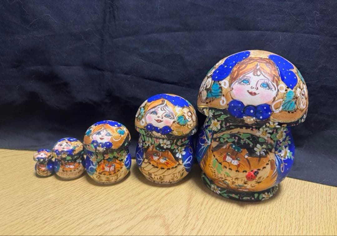 セール❗️ロシア　イリーナ・ママエヴァ作品　キノコ型マトリョーシカ5組