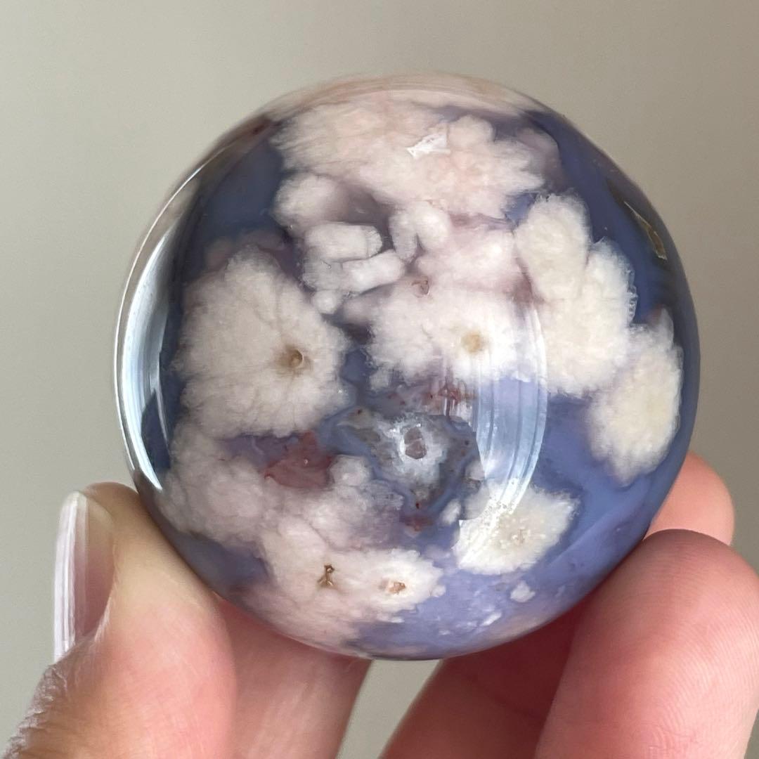 ブルー桜瑪瑙 スフィア 天然石 置物